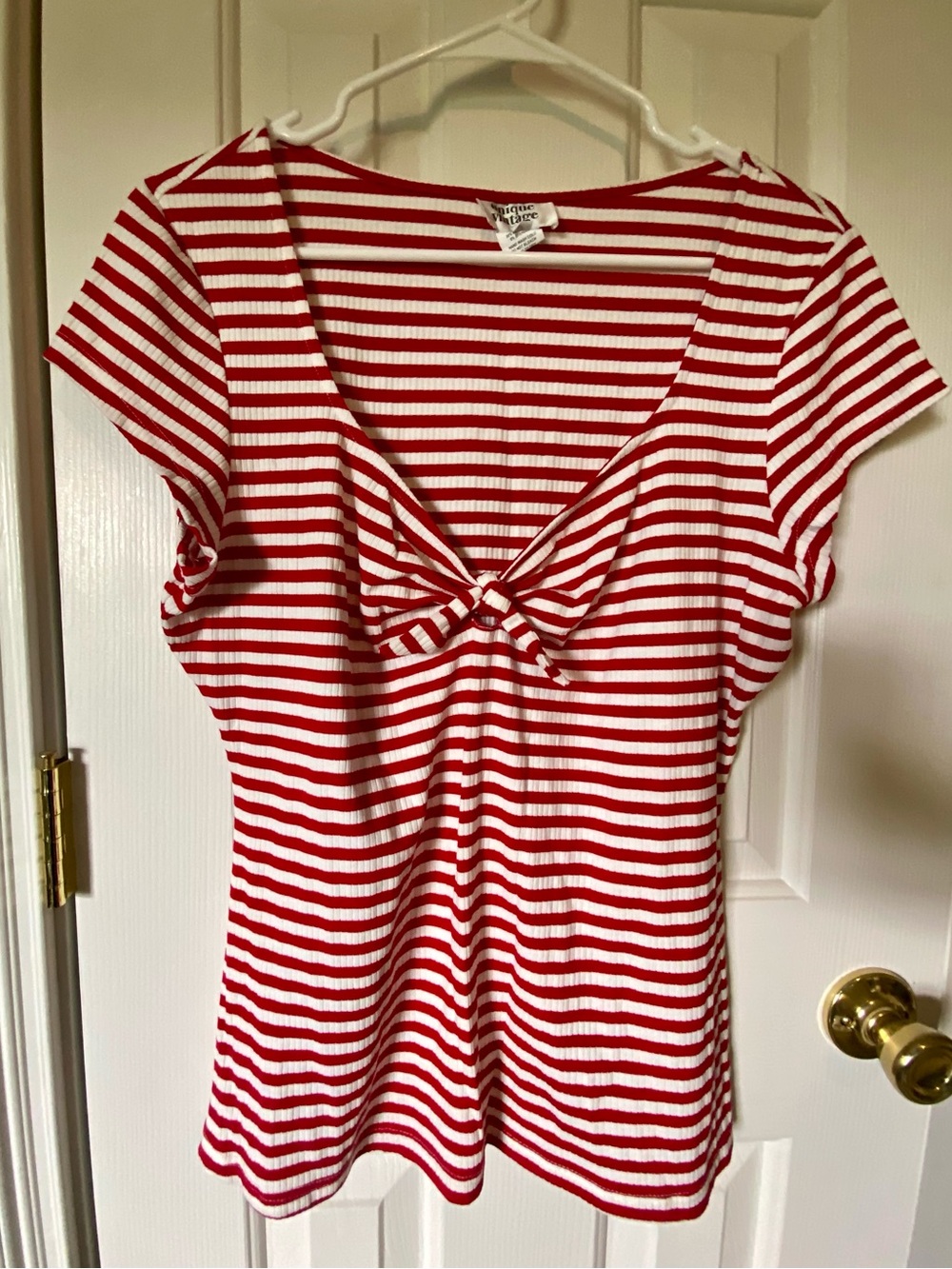 Unique Vintage Red/White Stripe Knot-Front Women’s Top Size XL